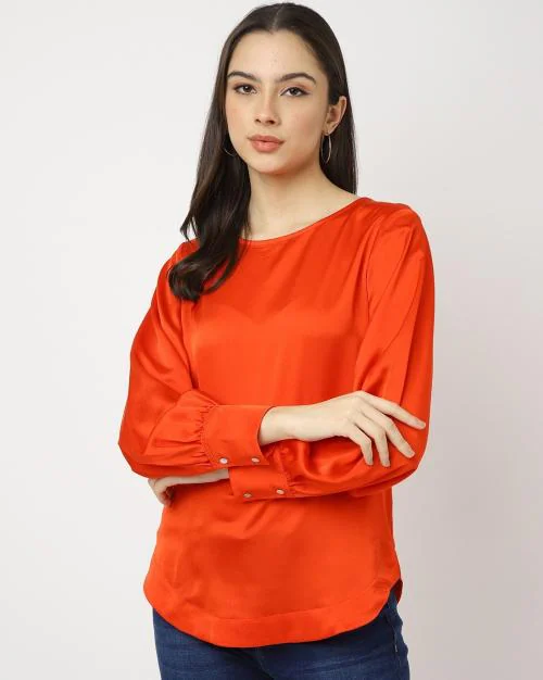 Buy Satin Round Neck LongSleeve Top Online at Best Prices in India