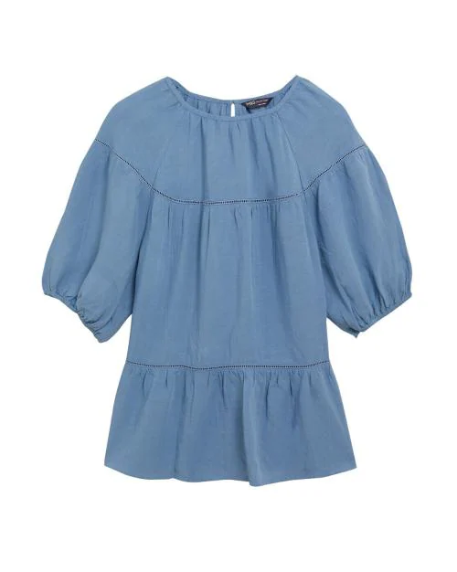 High Neck Puff Sleeve Top with Linen