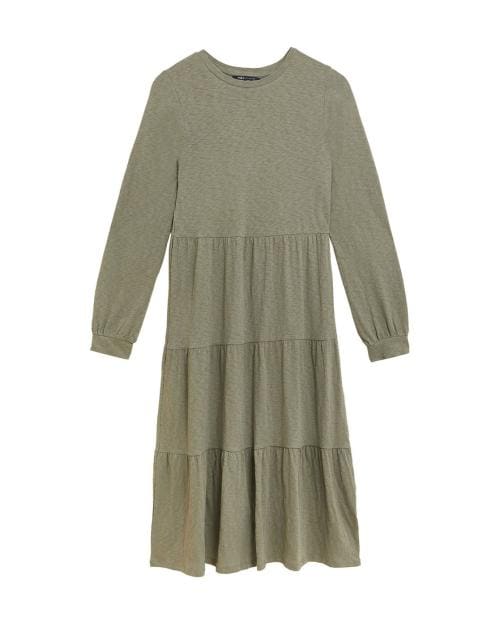 Cotton Jersey Midi Tiered Dress