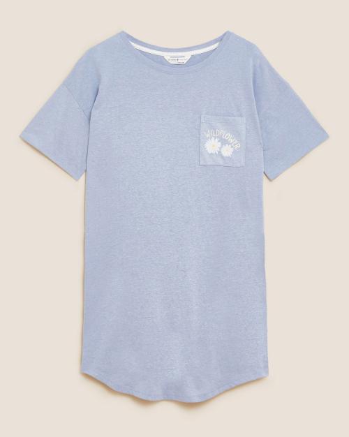 IBO Cotton Daisy-Pocket Short Nightdress