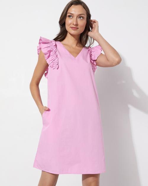 V-Neck Cotton Shift Dress