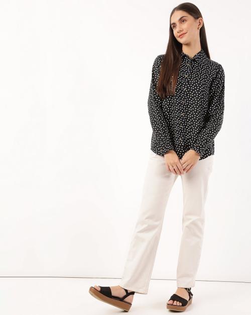 Polk-Dot Shirt with Full-Sleeves