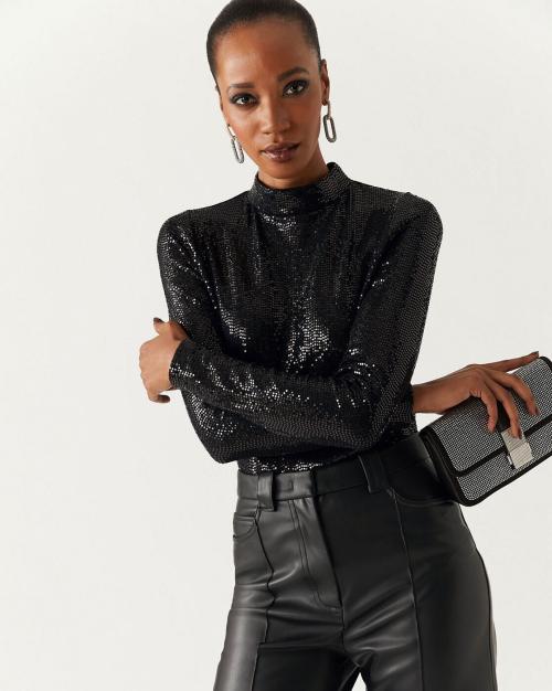 Sequin Regular Fit High Neck Top