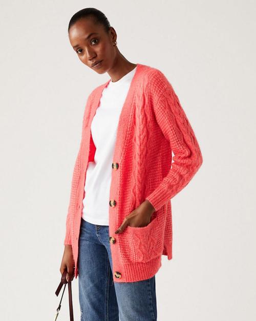 Textured V-Neck Button Closure Cardigan 