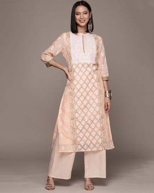 Embroidered A-Line Kurta Set