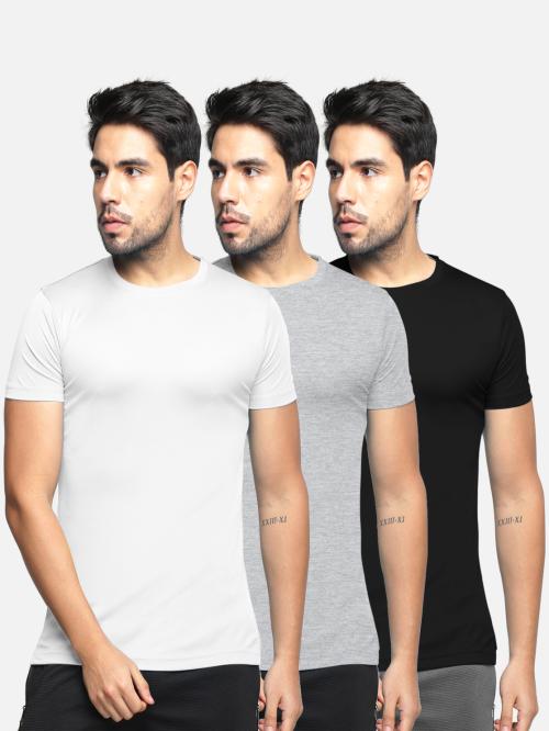 BULLMER White, Grey & Black Solid Crew Neck / Round Neck Half Sleeve Tshirt for Men - Pack of 3