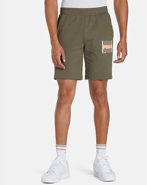 Puma Men Green Cotton Multi Logo Shorts