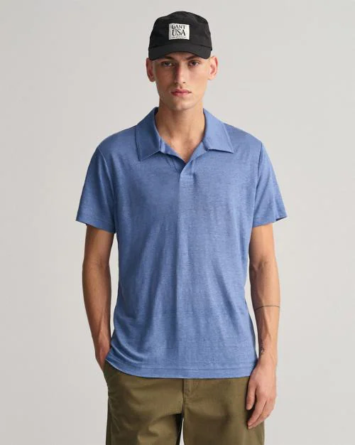 Men Polo Linen T-Shirt with Short Sleeves