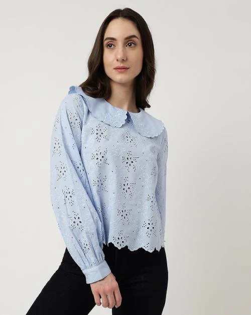 Pure Cotton Peter Pan-Collar Blouse Top