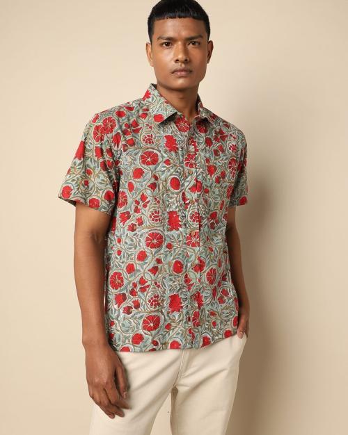 Handblock Print Cotton Bush Shirt
