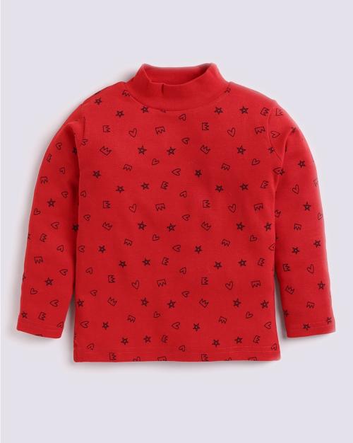 Novelty Print High-Neck Full-Sleeve T-shirt