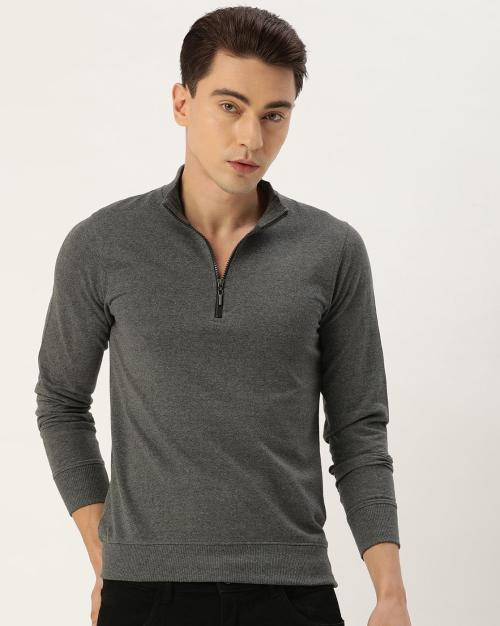 High-Neck Sweatshirt with Zip Placket