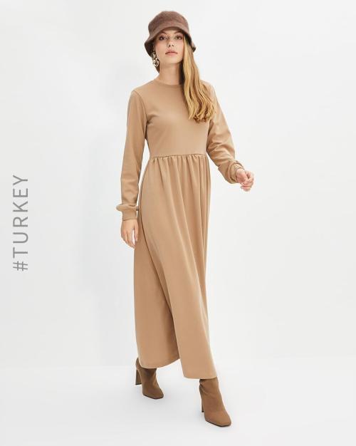 A-Line Maxi Dress with Cuffed Sleeves