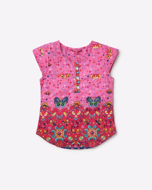 Graphic Print Kurti with Cap Sleeves