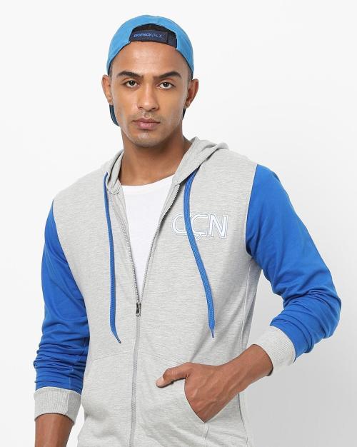 Zip-Front Hoodie with Contrast Sleeves