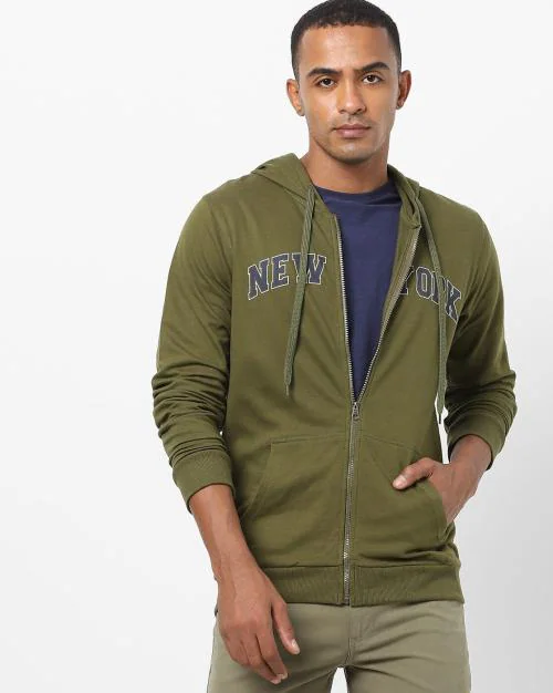 Typographic Print Zip-Front Hoodie