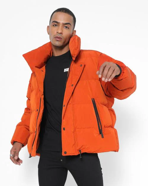 Funnel Neck Logo Puffer Jacket