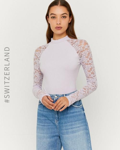 High-Neck Top with Lacy Sleeves