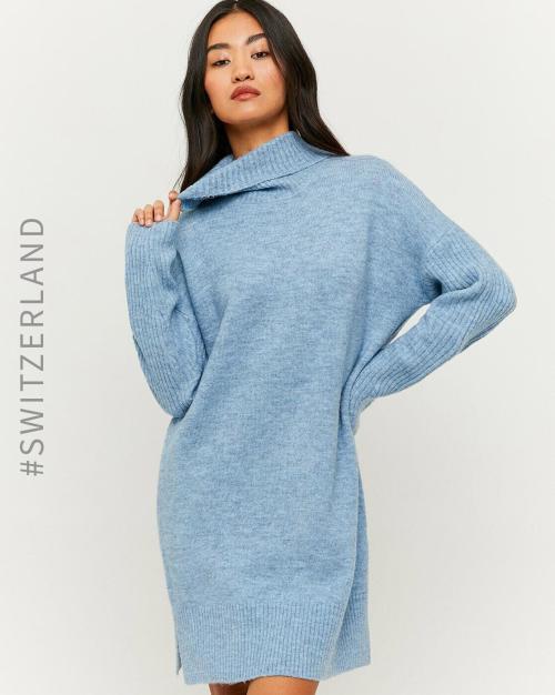 Turtle-Neck Sweater Dress with Vented Hemline