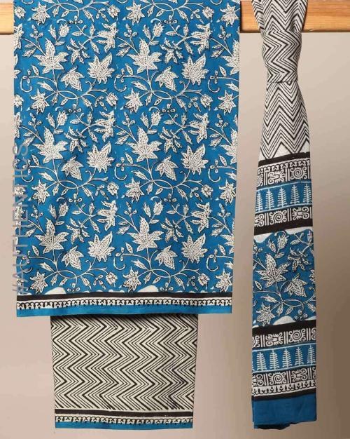 Bagru Hand Block Print 3-piece Unstitched Dress Material