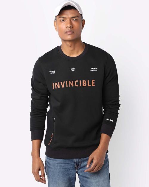 Typographic Print Slim Fit Crew-Neck Sweatshirt Gym Athleisure