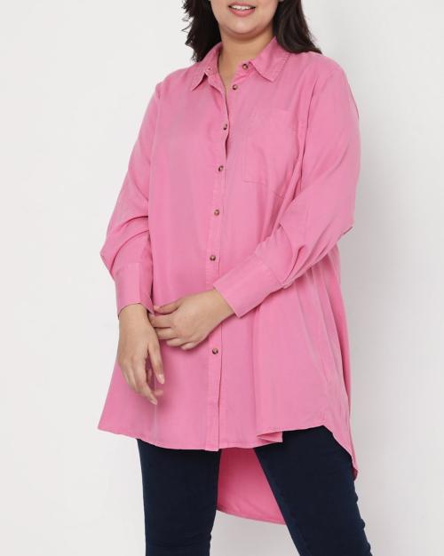 High-Low Shirt with Patch Pocket