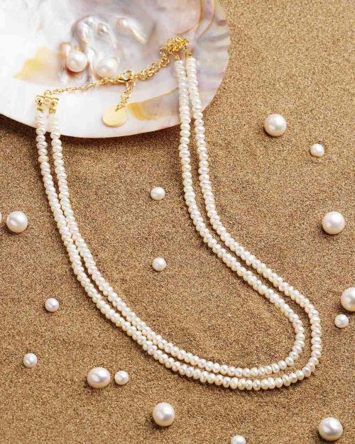Layered Fresh Water Button Pearl Necklace- ZPFK10979