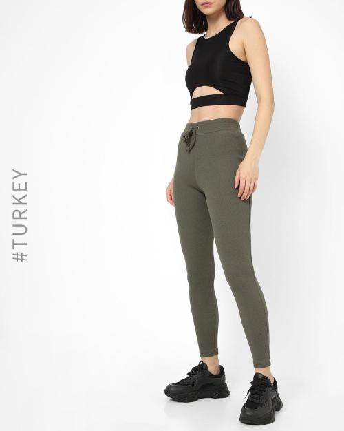 Ribbed Sports Leggings with Elasticated Drawstring Waist