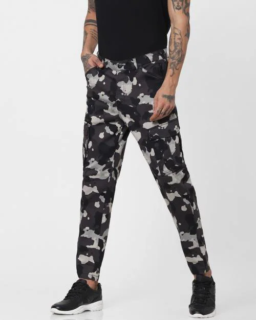 Mid-Rise Camouflage Print Cargo Pants
