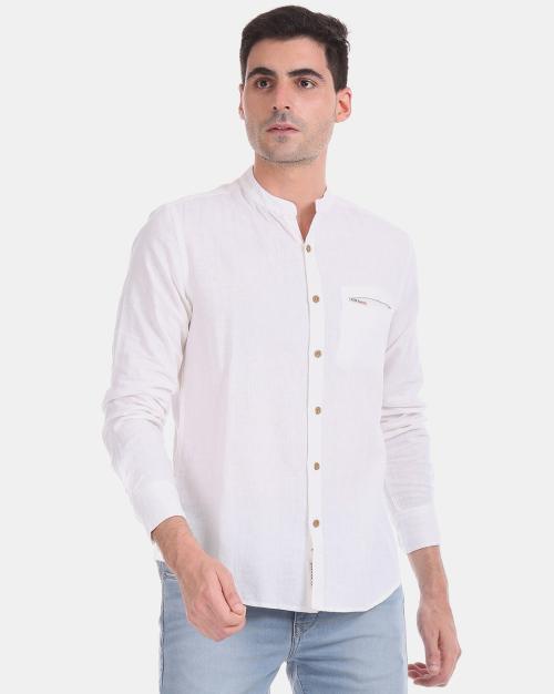 Button-Down Shirt with Mandarin Collar