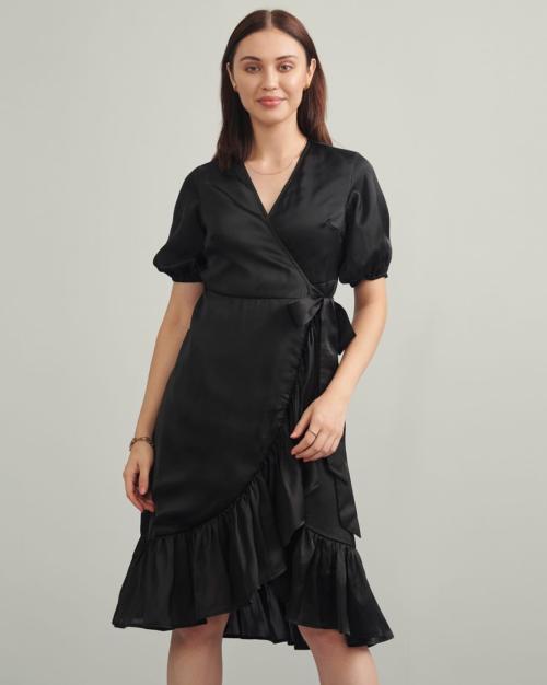 A-line Wrap Dress with Ruffles
