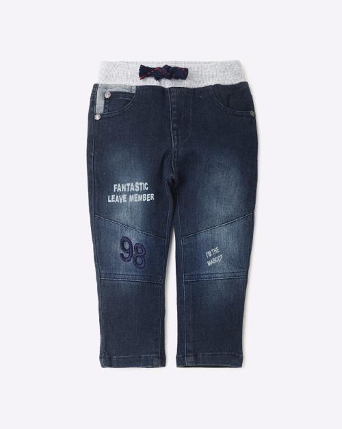 Washed Jeans with Drawstring Waist