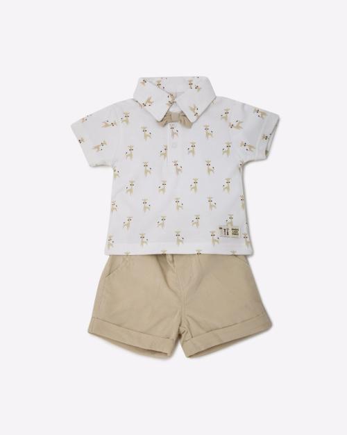 Novelty Print Lightweight Polo T-shirt with Shorts Set