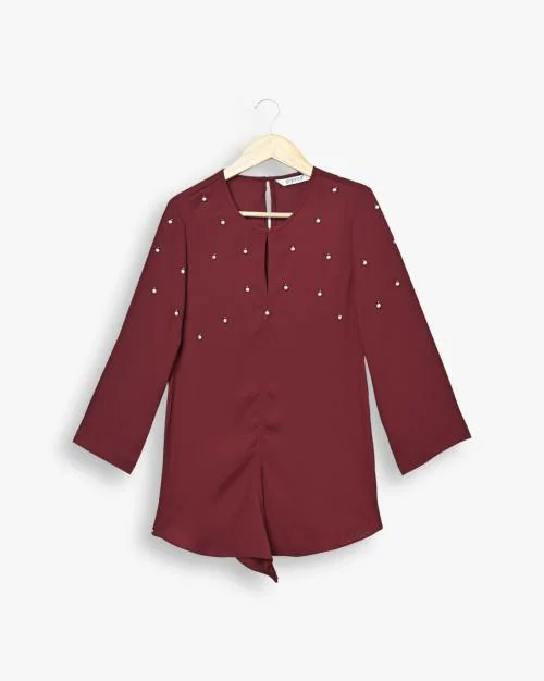 Women Embellished Key-Hole Neck Top