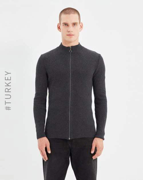 Ribbed Zip-Front Sweater