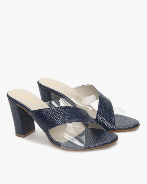 Textured Peep-Toe Chunky Heels