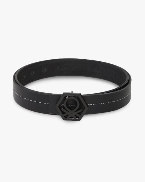 Classic Leather Belt with Logo Metal Accent