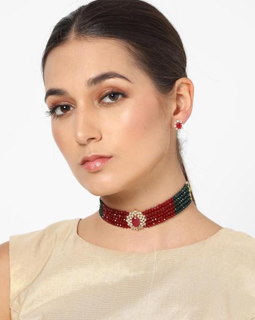 Beaded Choker Necklace & Earrings Set - TR-D-137