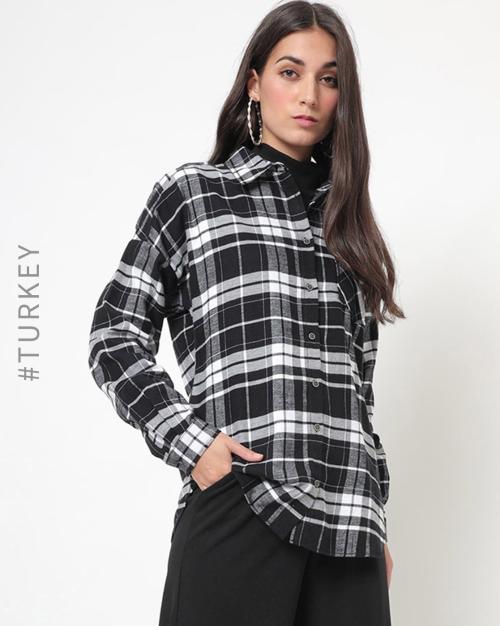Checked Panelled Shirt with Patch Pocket