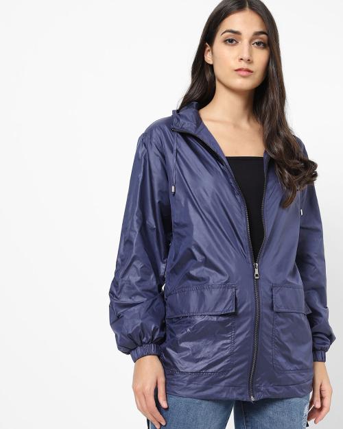 Zip-Front Hooded Windcheater Jacket