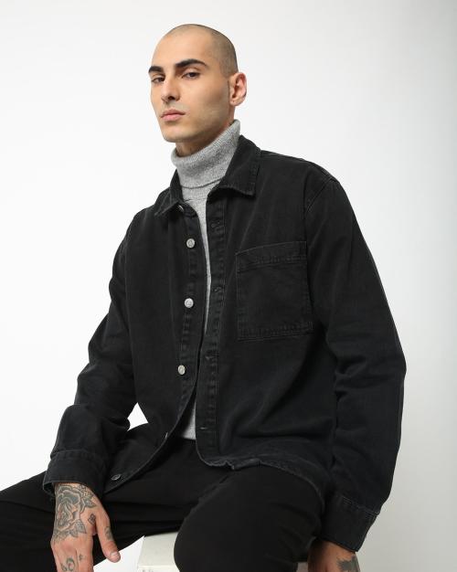 Washed Denim Jacket with Patch Pocket