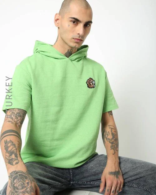 Tiger Print Hoodie with Ribbed Hem