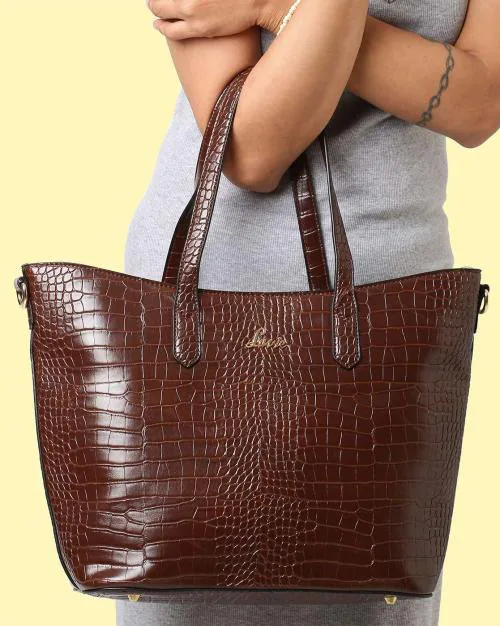 Hailon Croc-Embossed Tote Bag with Detachable Strap