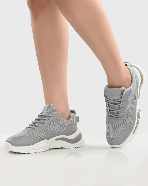 Mesh-Panelled Lace-Up Casual Shoes