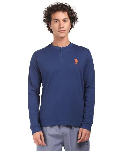 Henley T-shirt with Placement Brand Embroidery