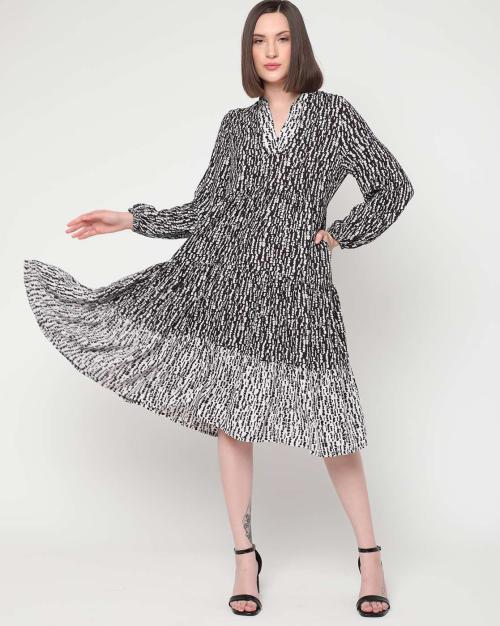 Printed V-Neck Fit & Flare Dress