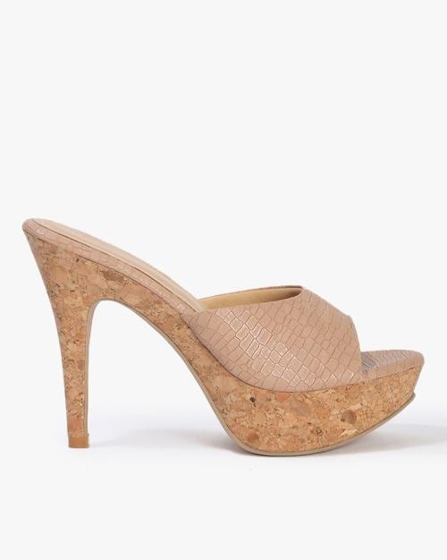 Reptilian-Textured Slip-On Platform Cone Heels