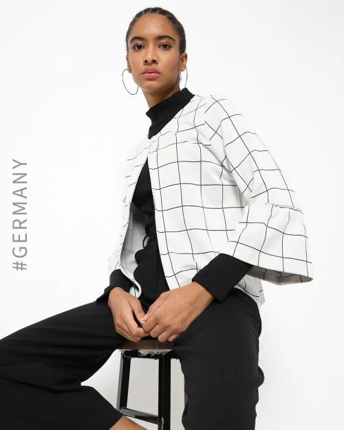 Checked Round-Neck Shrug