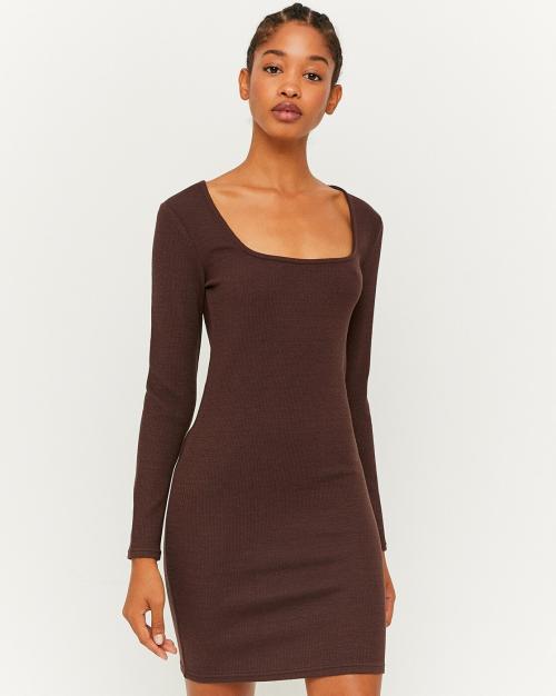 Ribbed Square-Neck Bodycon Dress