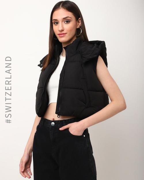 Zip-Front Hooded Gilet Jacket